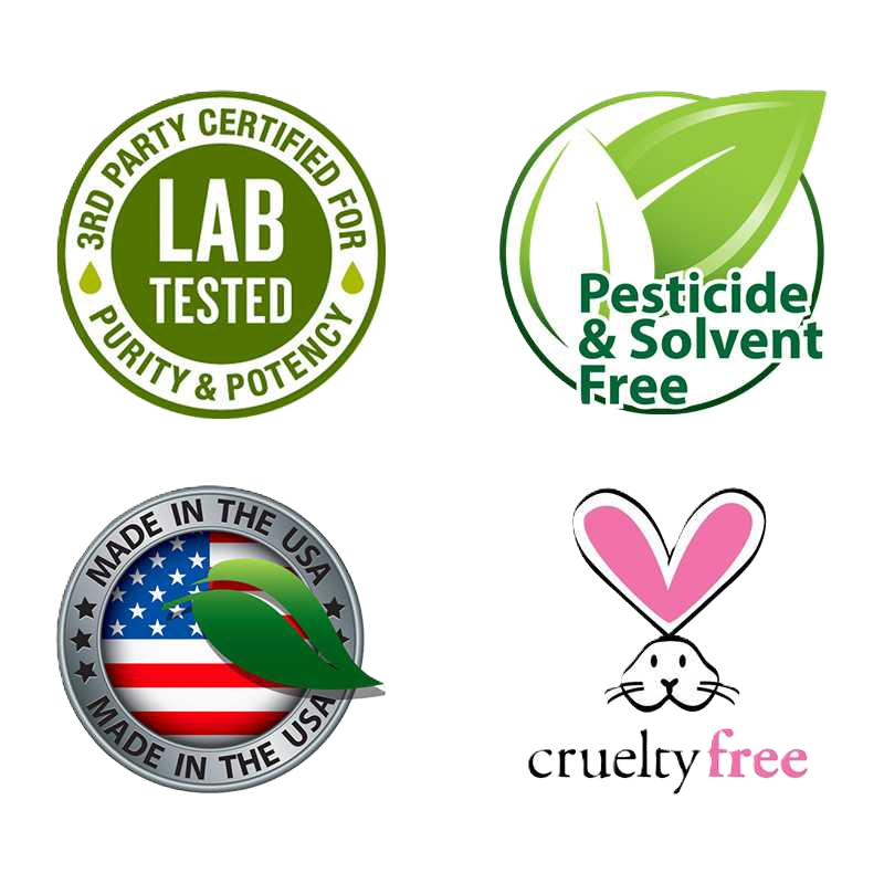 Four product certification logos on a white background