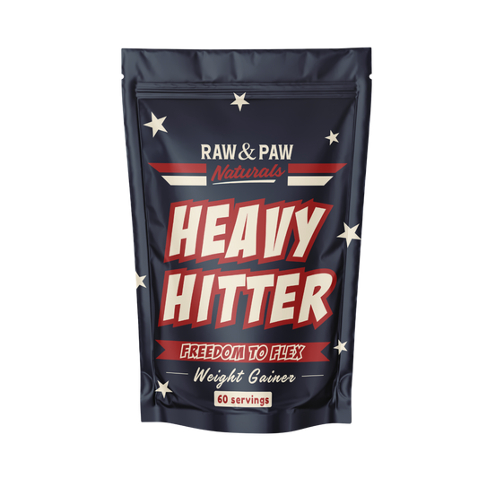 Heavy Hitter canine weight gainer for muscle mass and performance dogs.