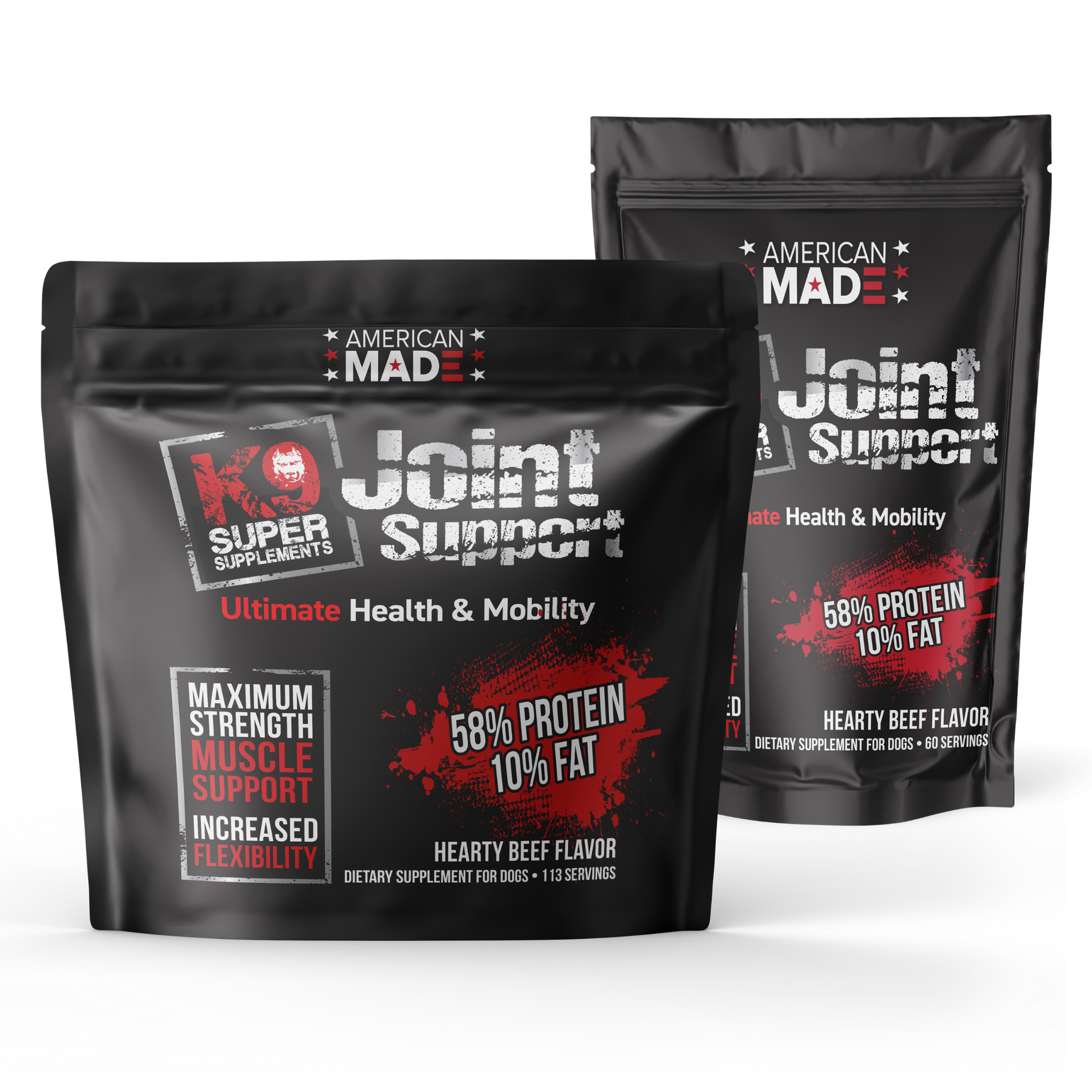 The K9 Super Supplements Joint Support formula, a comprehensive hip and joint supplement for dogs designed to improve mobility and reduce pain.