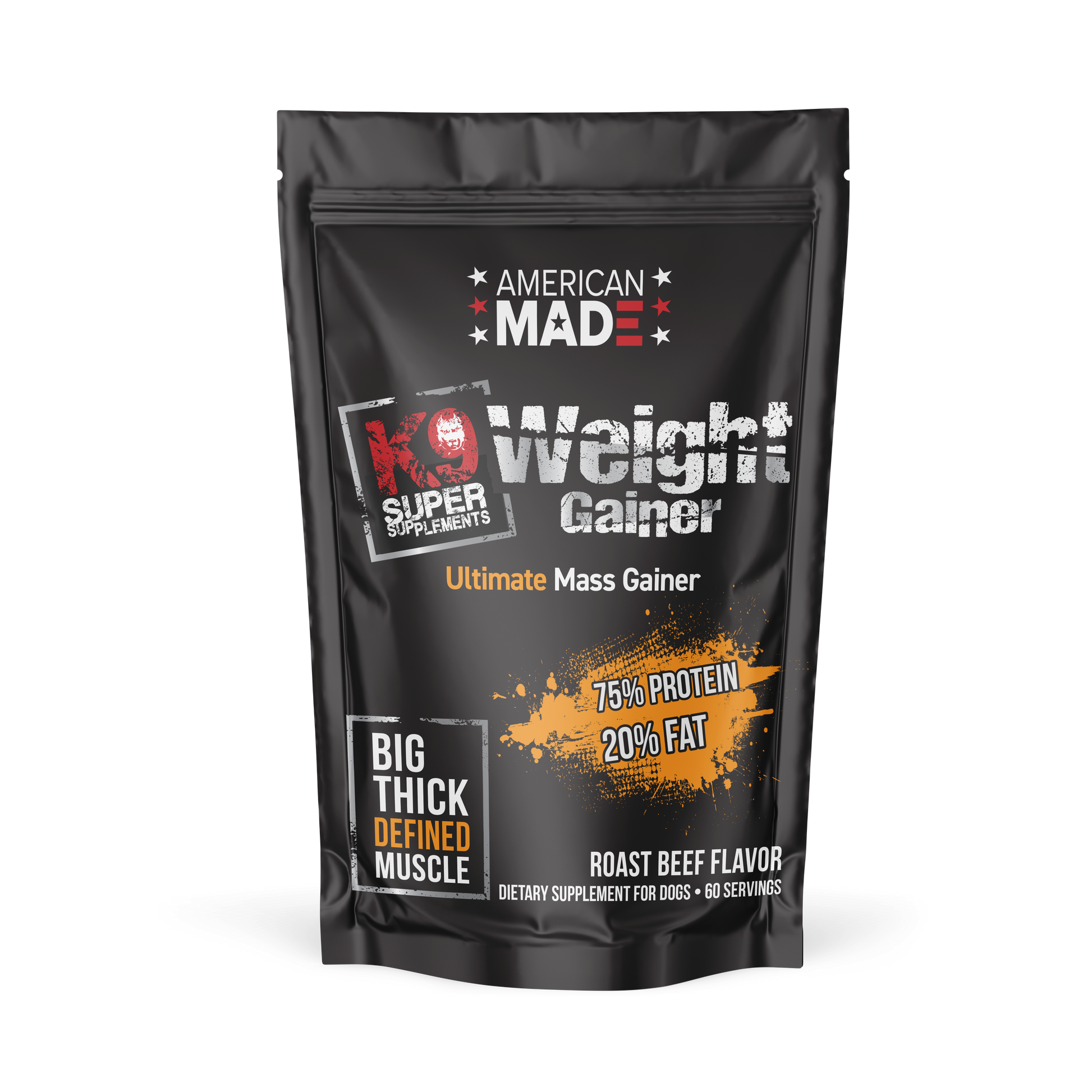 The 60-count bottle of K9 Super Supplements Weight Gainer, a formula to help dogs gain healthy weight.