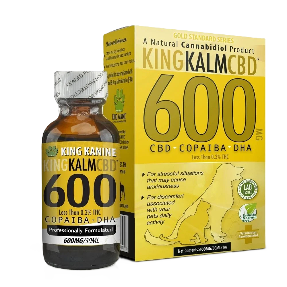 King Kalm CBD product packaging with bottle and box on a white background