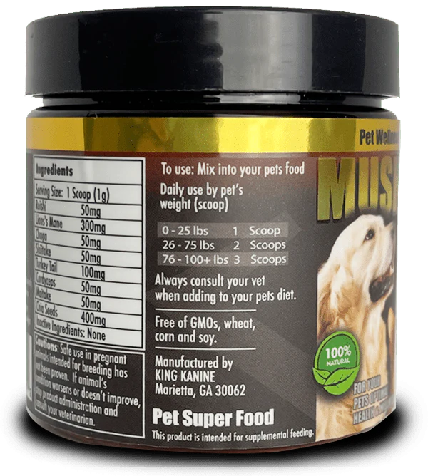 The 7 functional mushrooms in Mushroom Plus+ supplement for pet health
 