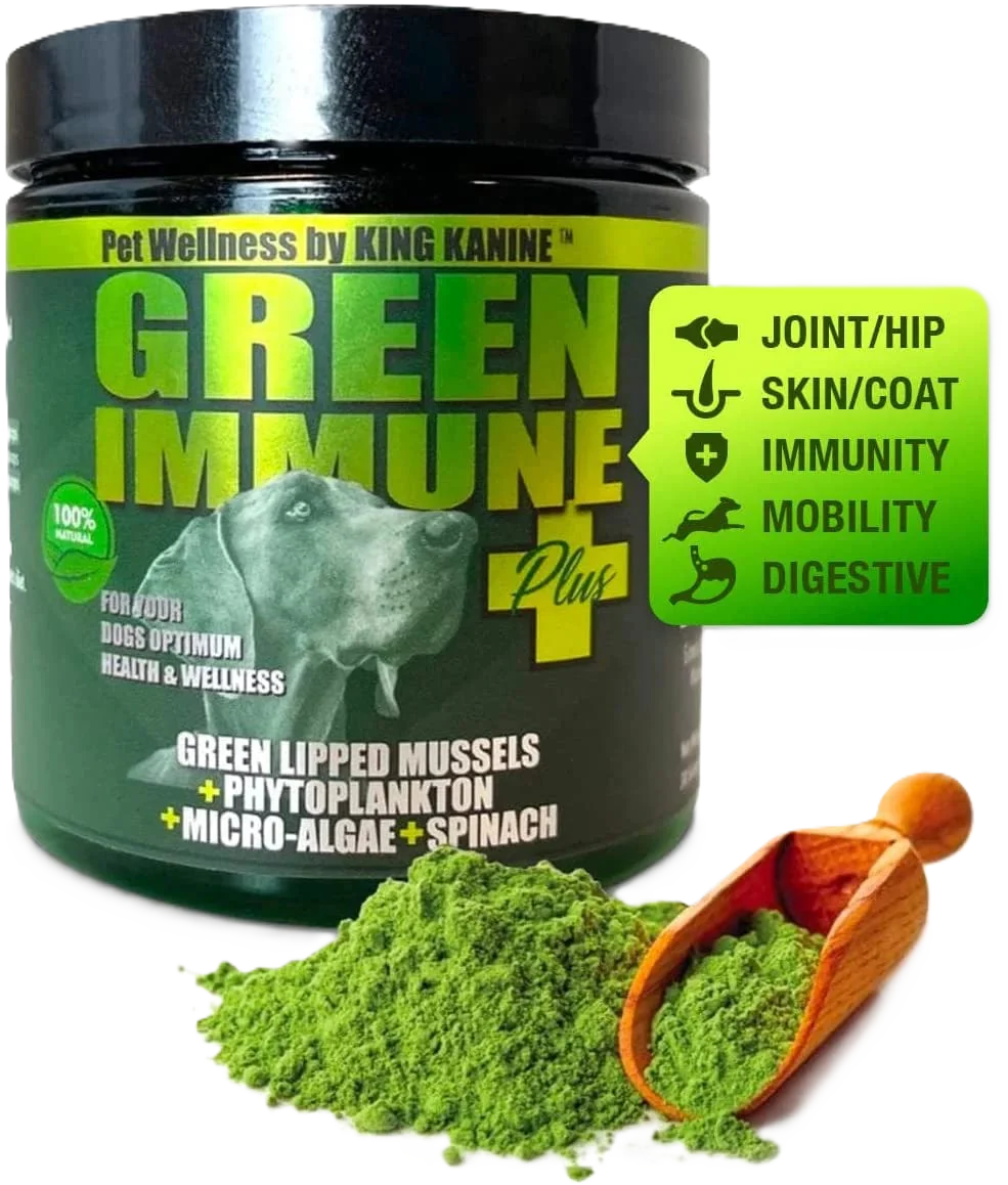 Green Immune Plus+ Superfood for dogs with green-lipped mussel and multivitamins.