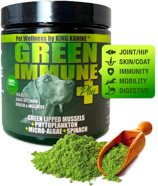 Green Immune Plus+ Superfood for dogs with green-lipped mussel and multivitamins.