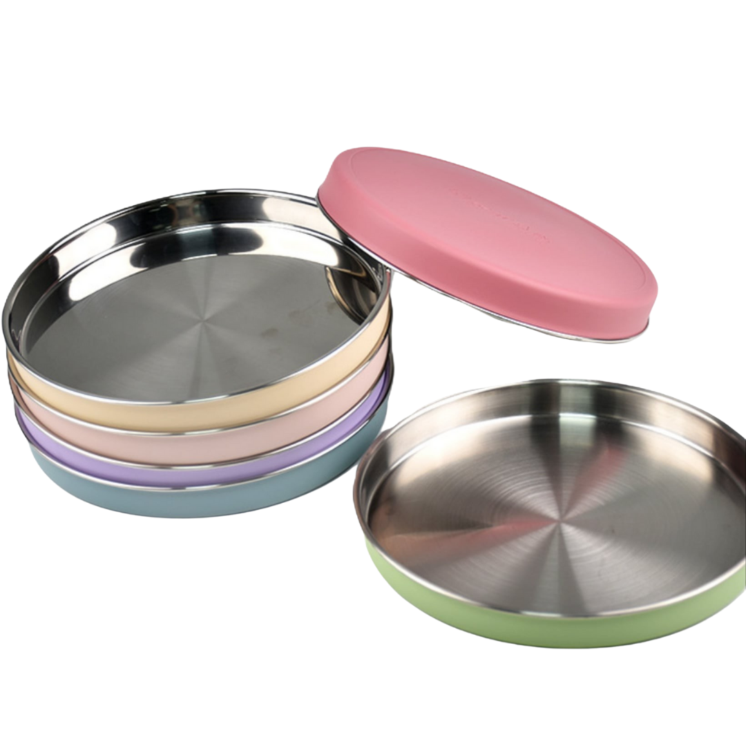 Stainless Steel Flat Feeding Plate: Slow Feeder Dog Bowl for Natural Eating 9"
