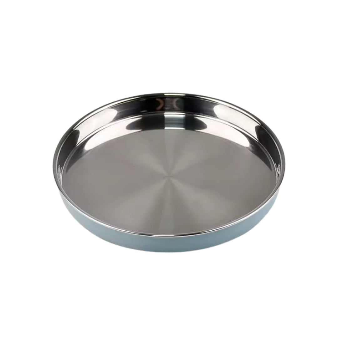 Stainless Steel Flat Feeding Plate: Slow Feeder Dog Bowl for Natural Eating 9"