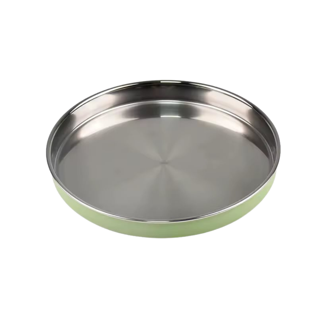 Stainless Steel Flat Feeding Plate: Slow Feeder Dog Bowl for Natural Eating 9"